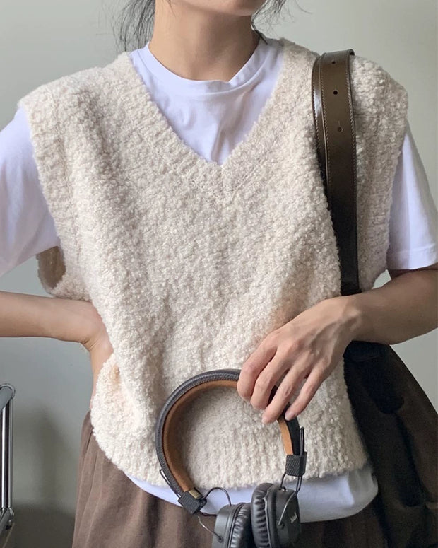 「年末前の大感謝祭」ボア ベスト レディース Vネック ノースリーブ ゆったり シンプル おしゃれ ふわふわ 柔らかい 軽量 カジュアル 秋冬 新作 ID2151