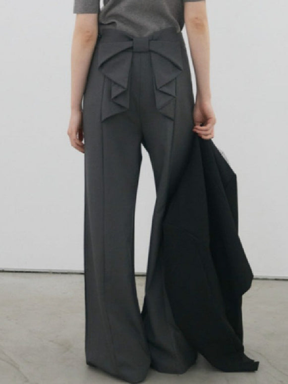 リボン付き ワイドパンツ レディース ハイウエスト 美脚 通勤 オフィス カジュアル 体型カバー 上品 きれいめ 秋冬 新作 ID2076