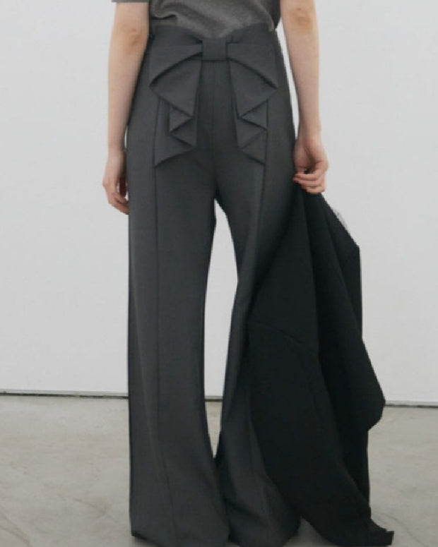 リボン付き ワイドパンツ レディース ハイウエスト 美脚 通勤 オフィス カジュアル 体型カバー 上品 きれいめ 秋冬 新作 ID2076