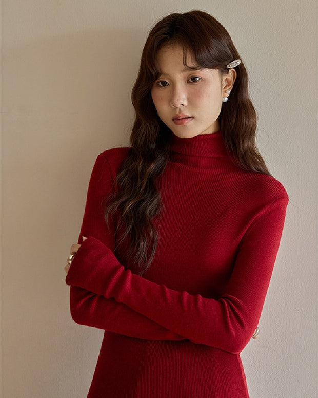 ハイネック リブ ニット 長袖 シンプル スリム 大人カジュアル きれいめ インナー 秋冬 トップス ID2294