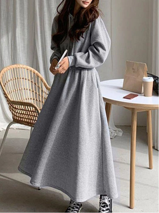 小顔フーディー ワンピース ハイウエストワンピース パーカーワンピース レディース パーカー ロングパーカー ロングワンピース トレーナー スウェット パーカーワンピ 大きいサイズ 黒 グレー 秋 冬 ID1738