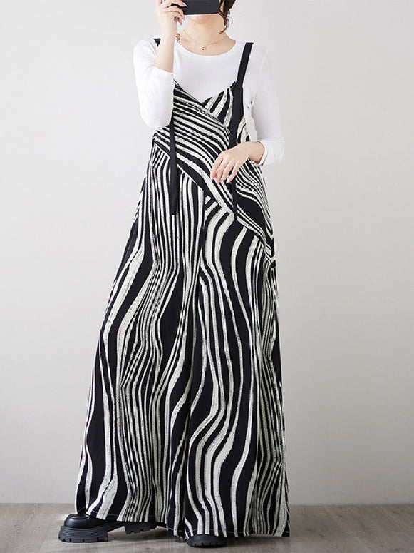【秋新作】レディース フレンチストライプ オーバーオール ワイドパンツ オールインワン ゆったり 着痩せ カジュアル おしゃれ 通勤 デート 9月 10月 ID1134