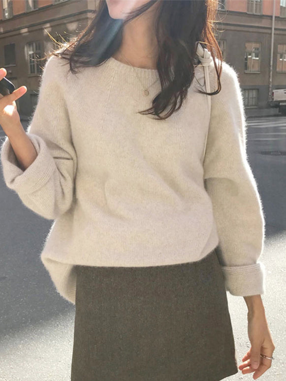 ニット セーター レディース クルーネック 長袖 ふんわり 柔らかい 洗練 シンプル きれいめ 大人カジュアル 秋冬 通勤 通学 デイリーコーデ 防寒 ゆったり トップス ID2228