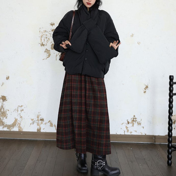 チェック柄 ウールタッチ ロングスカート レディース ハイウエスト フレアスカート 暖かい 体型カバー 上品 カジュアル 秋冬 新作 ID2057