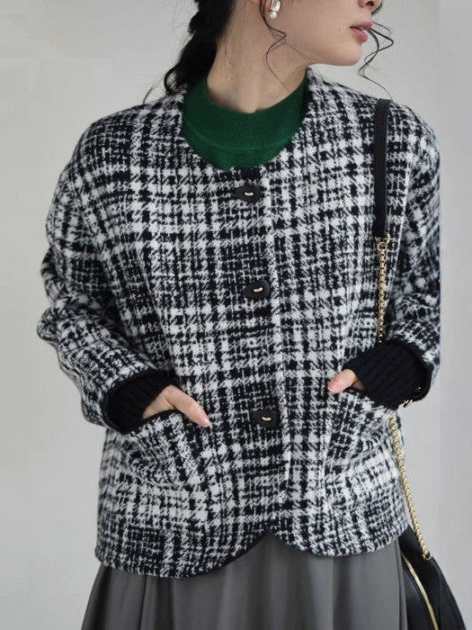 「限定価格は今だけ！」チェック柄 ジャケット レディース きれいめ 大人カジュアル ゆったり おしゃれ 上品 アウター 通勤 防寒 秋冬 ID2238