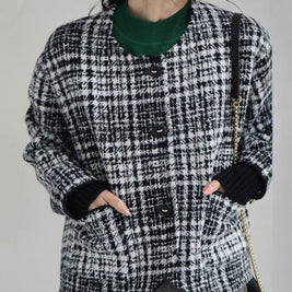 「限定価格は今だけ！」チェック柄 ジャケット レディース きれいめ 大人カジュアル ゆったり おしゃれ 上品 アウター 通勤 防寒 秋冬 ID2238