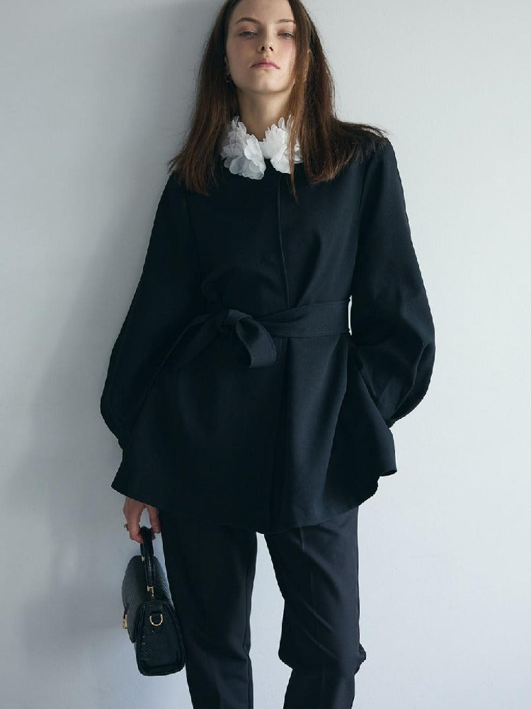 中綿コート ウールコート レディース ベルト付き 丸首 長袖 フレアシルエット 通勤 オフィス 上品 きれいめ 体型カバー 秋冬 新作 ID2078