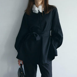 中綿コート ウールコート レディース ベルト付き 丸首 長袖 フレアシルエット 通勤 オフィス 上品 きれいめ 体型カバー 秋冬 新作 ID2078