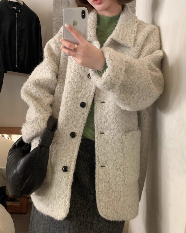 ゆったり ショートコート レディース アウター 秋冬 フェミニン 暖かい 体型カバー 大人カジュアル シンプル ID2276