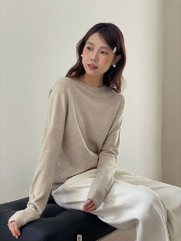 シンプル クルーネック ニット 長袖 レディース ベーシック 着回し きれいめ 通勤コーデ 無地 ニットトップス ID2297