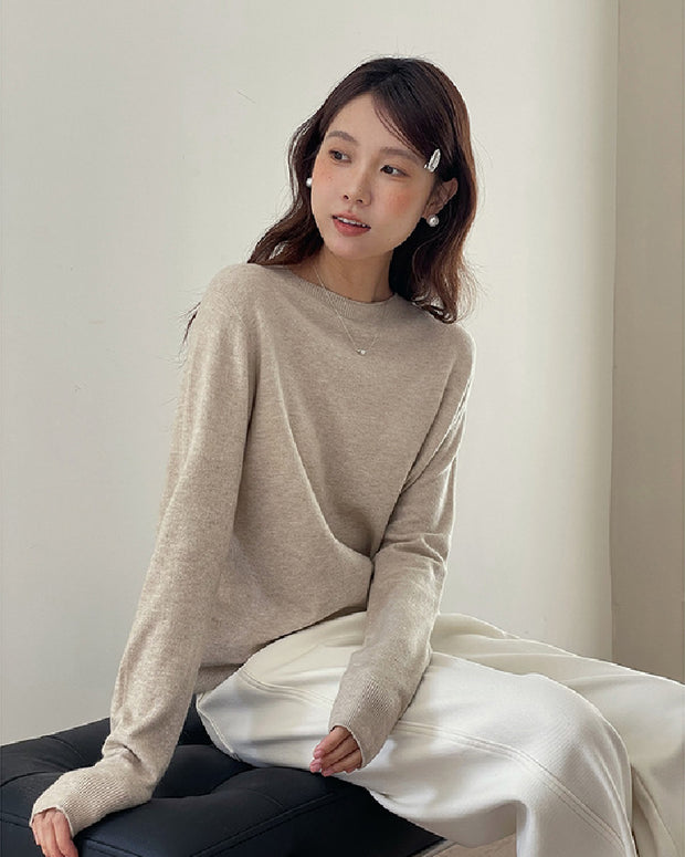 シンプル クルーネック ニット 長袖 レディース ベーシック 着回し きれいめ 通勤コーデ 無地 ニットトップス ID2297