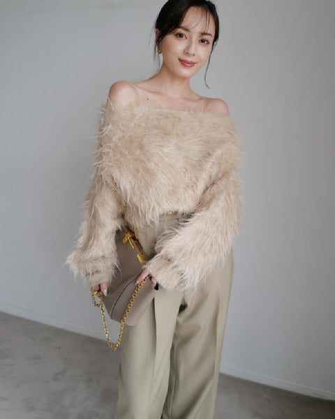 2点セット ファー ニット セーター + ロングワンピース レディース 秋冬 セットアップ フェミニン エレガント ふわふわ 大人可愛い 新作 ID2120