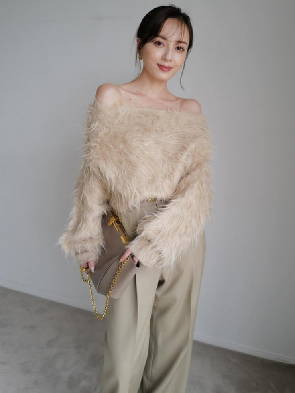 2点セット ファー ニット セーター + ロングワンピース レディース 秋冬 セットアップ フェミニン エレガント ふわふわ 大人可愛い 新作 ID2120