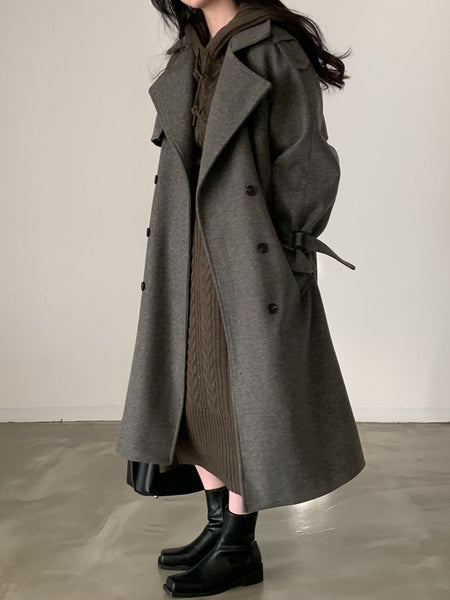 ウールコート レディース ロングコート ダブルボタン ベルト付き シンプル 上品 通勤 カジュアル 秋冬 新作 ゆったり 大人女子 ID2097
