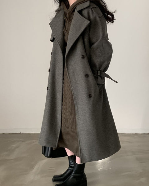 ウールコート レディース ロングコート ダブルボタン ベルト付き シンプル 上品 通勤 カジュアル 秋冬 新作 ゆったり 大人女子 ID2097