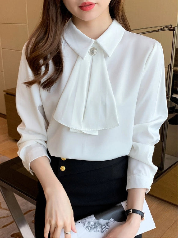 シャツ ブラウス レディース 長袖 フォーマル 通勤 仕事 入園式 卒業式 入学式 七五三 結婚式 オフィスカジュアル 上品 ホワイト ID1431