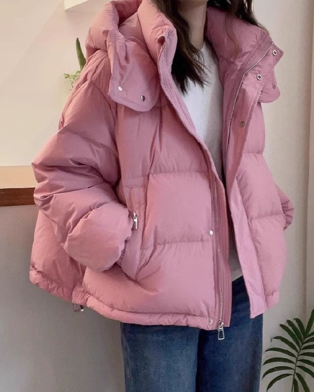 ふんわり 中綿ジャケット フード付き 防寒 暖かい ゆったり シンプル カジュアル 冬アウター レディース ID2287