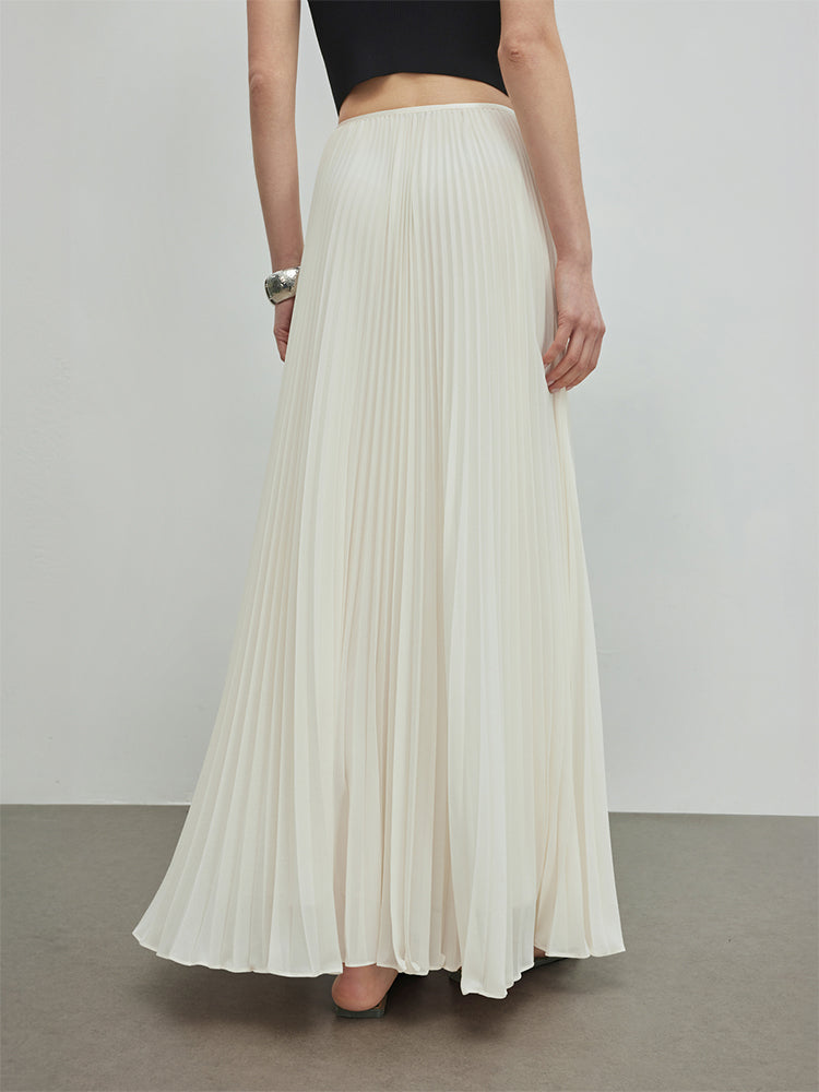 シフォンプリーツロングスカート 夏新作 軽やかロング丈 上品きれいめ オフィス/お出かけ/デート 半身スカート 大人エレガント ホワイト ID560