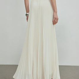 【561】シフォンプリーツロングスカート 夏新作 軽やかロング丈 上品きれいめ オフィス/お出かけ/デート 半身スカート 大人エレガント ホワイト