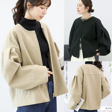2色展開 ノーカラー ジャケット レディース ショート丈 コート ゆったり 長袖 体型カバー アウター おしゃれ シンプル 通勤 通学 秋冬 新作 人気 ID1870