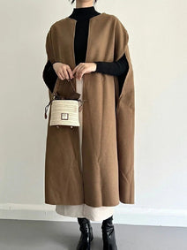 ノースリーブ コート レディース 毛織り ベスト ロングジレ 体型カバー きれいめ シンプル 上品 通勤 オフィスカジュアル 秋冬新作 大人ファッション ID1827