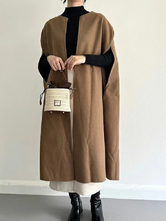 ノースリーブ コート レディース 毛織り ベスト ロングジレ 体型カバー きれいめ シンプル 上品 通勤 オフィスカジュアル 秋冬新作 大人ファッション ID1827