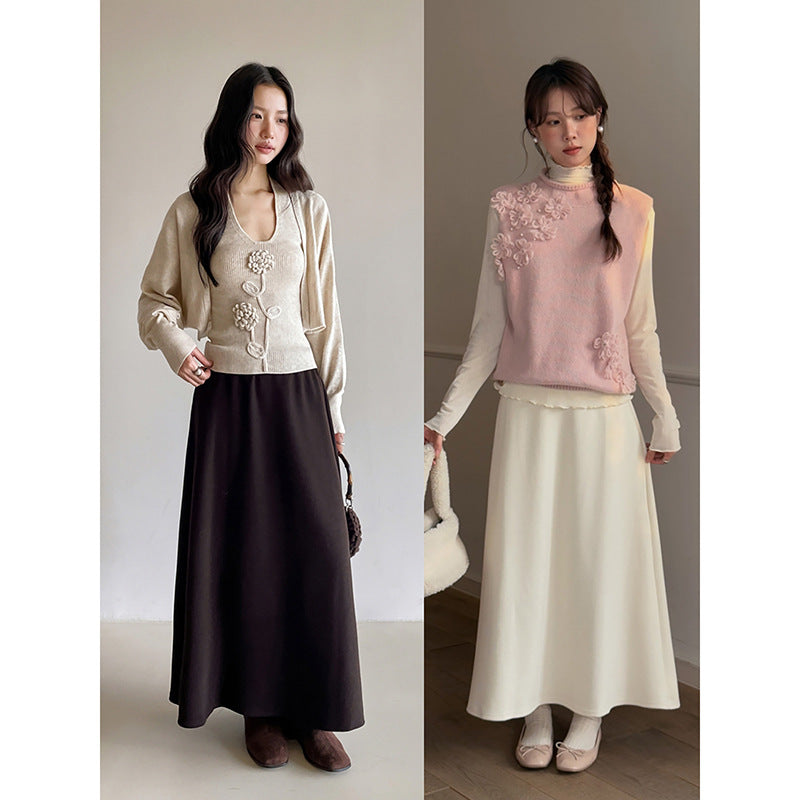 暖かい ロング丈 フレアスカート レディース きれいめ 体型カバー 上品 冬コーデ Aライン スカート ID2296