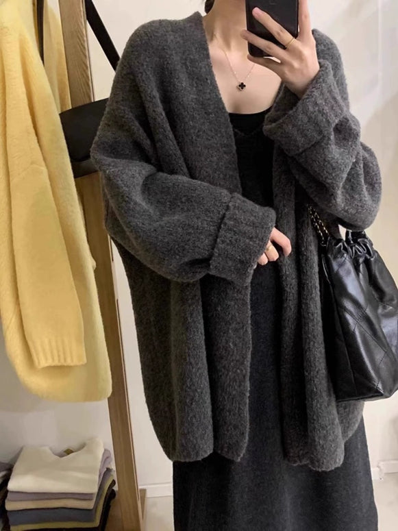 ふんわり ゆったり ニットカーディガン レディース 秋冬 羽織り シンプル 大人可愛い カジュアル 暖かい トップス ID2273