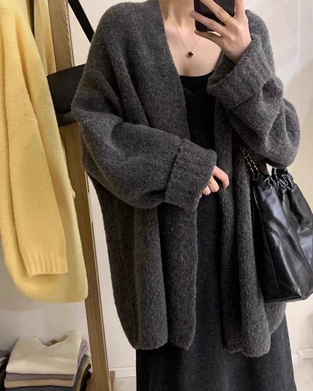 ふんわり ゆったり ニットカーディガン レディース 秋冬 羽織り シンプル 大人可愛い カジュアル 暖かい トップス ID2273