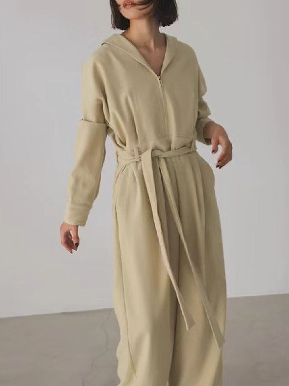 セレモニースタイル レディース オールインワン 連体パンツ フード付き 長袖 ウエストマーク ベルト付き ゆったり 入園式 卒園式 入学式 卒業式 謝恩会 発表会 オケージョン 大人女子 おしゃれ 10代20代30代40代50代60代 春秋 通勤 パーティー ハレの日 ID1199