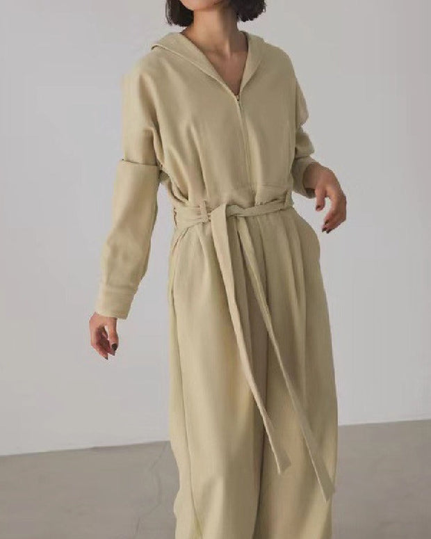 セレモニースタイル レディース オールインワン 連体パンツ フード付き 長袖 ウエストマーク ベルト付き ゆったり 入園式 卒園式 入学式 卒業式 謝恩会 発表会 オケージョン 大人女子 おしゃれ 10代20代30代40代50代60代 春秋 通勤 パーティー ハレの日 ID1199