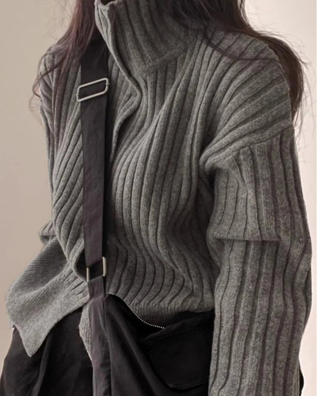 ハーフジップ リブニット レディース セーター プルオーバー 長袖 伸縮性 暖かい きれいめ 大人カジュアル 通勤 通学 オフィス 冬服 秋冬 コーデ トレンド ニットトップス ID2205