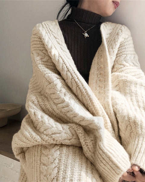 ロング カーディガン レディース ケーブル編み ニット ゆったり シルエット 暖かい おしゃれ 体型カバー 大人カジュアル 秋冬 新作 ID2139