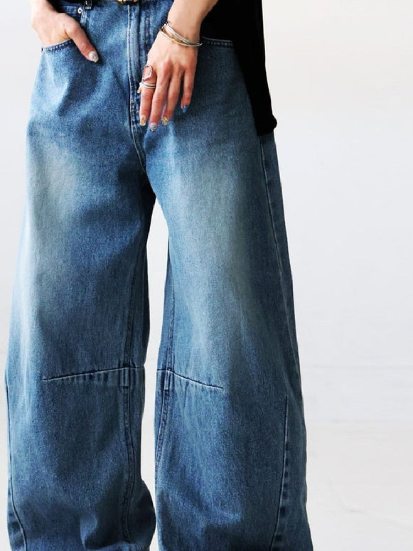 ワイドデニムパンツ レディース ハイウエスト ロング丈 ジーンズ 体型カバー 脚長効果 ヴィンテージ風 ゆったり 大人カジュアル 春夏秋冬 定番ボトムス ID1203