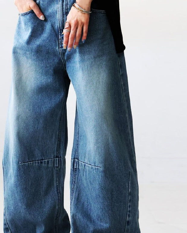 ワイドデニムパンツ レディース ハイウエスト ロング丈 ジーンズ 体型カバー 脚長効果 ヴィンテージ風 ゆったり 大人カジュアル 春夏秋冬 定番ボトムス ID1203