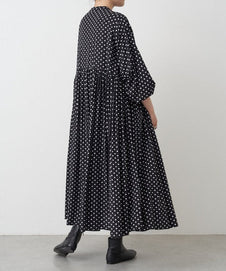 ドット ギャザー ボリューム袖 ワンピース レディース 40代 50代 かわいい Aライン 大きいサイズ ギャザー ID1538