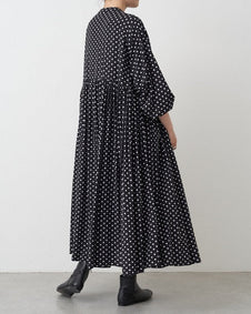 ドット ギャザー ボリューム袖 ワンピース レディース 40代 50代 かわいい Aライン 大きいサイズ ギャザー ID1538