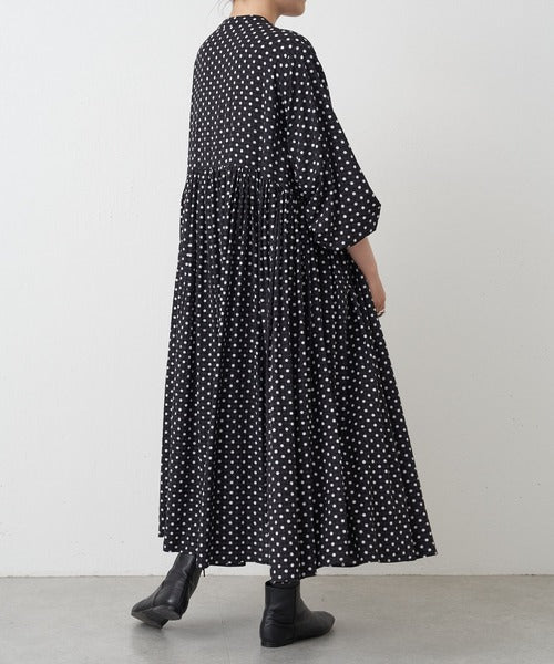 ドット ギャザー ボリューム袖 ワンピース レディース 40代 50代 かわいい Aライン 大きいサイズ ギャザー ID1538