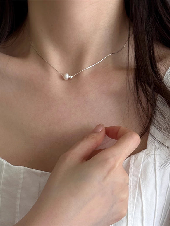 パール チタン鋼 ネックレス レディース シンプル おしゃれ 上品 アクセサリー デイリーコーデ ロックボーン チェーン ID1785