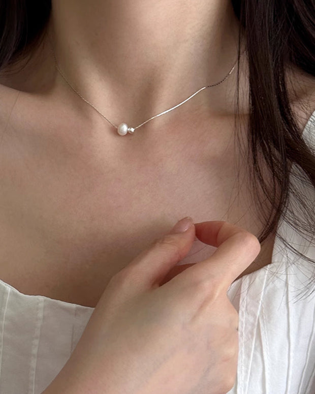 パール チタン鋼 ネックレス レディース シンプル おしゃれ 上品 アクセサリー デイリーコーデ ロックボーン チェーン ID1785