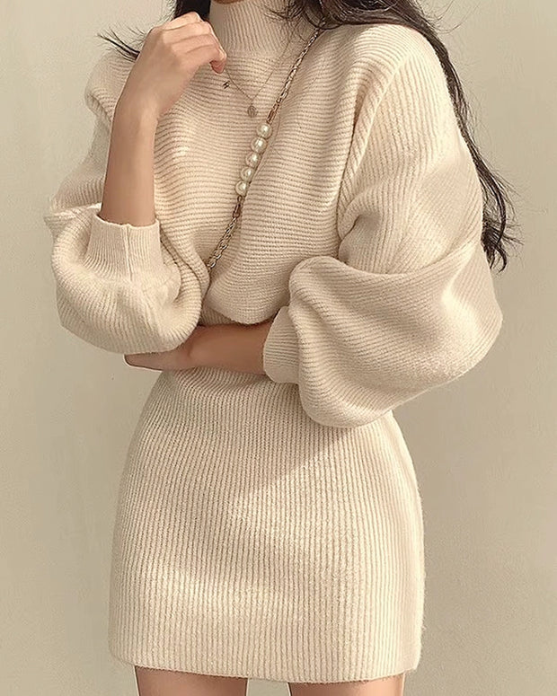 セットアップ ニットトップス + ノースリーブ リブワンピース レディース 2点セット 秋冬 きれいめ ショート丈スカート ID2200