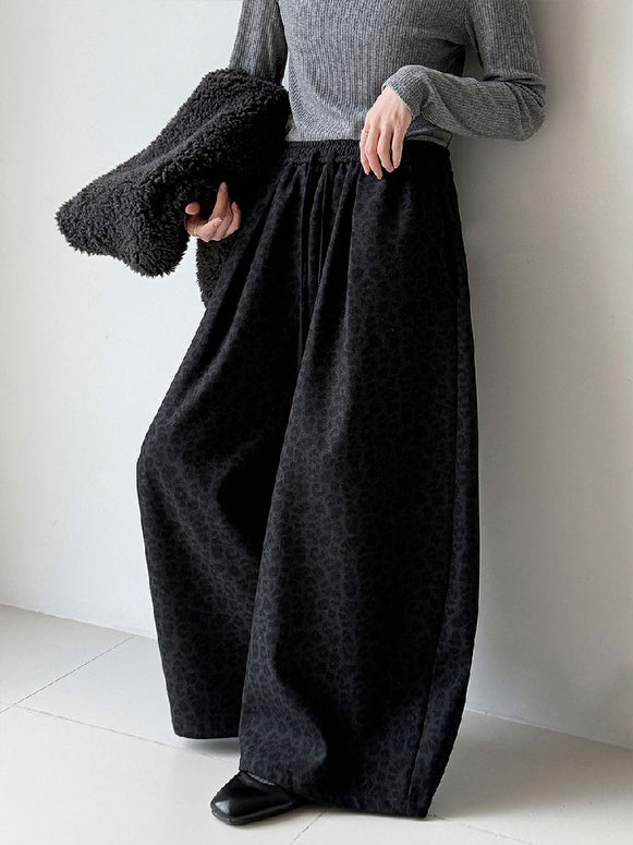 レオパード柄 ワイドパンツ レディース ドローストリング ウエストゴム ゆったり 体型カバー カジュアル ルーズシルエット おしゃれ 秋冬コーデ 楽ちん ボトムス 大人女子 デイリーに使える トレンドパンツ ID2314