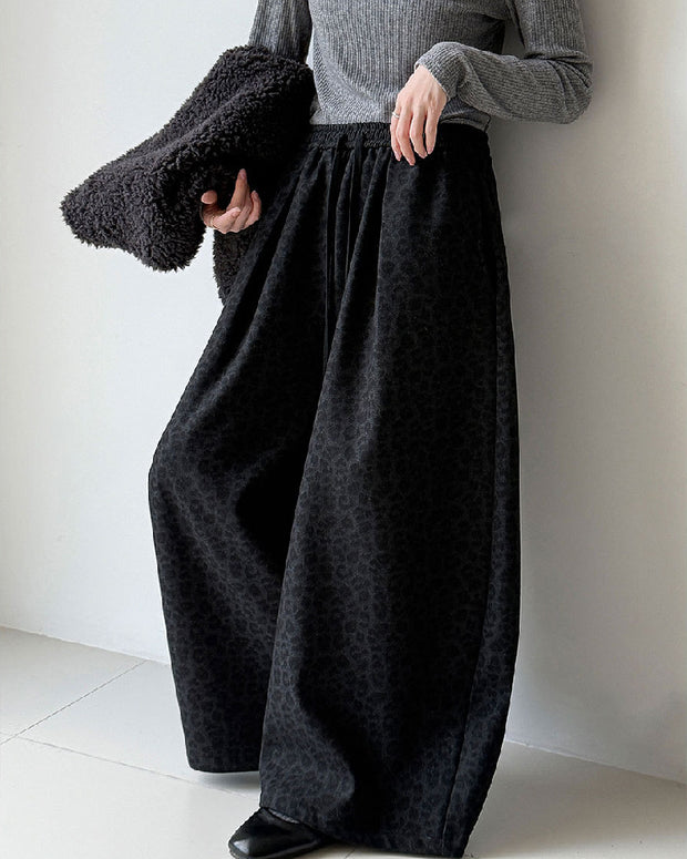 レオパード柄 ワイドパンツ レディース ドローストリング ウエストゴム ゆったり 体型カバー カジュアル ルーズシルエット おしゃれ 秋冬コーデ 楽ちん ボトムス 大人女子 デイリーに使える トレンドパンツ ID2314