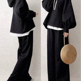 【2点SET】3色展開 秋コーデ ランタンスリーブ 長袖 フード付き パーカー+無地 シンプル スウェット パンツセット 秋コーデ 秋服 ID1796