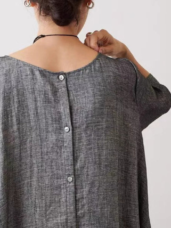 綿麻素材 ロングカーディガン レディース 七分袖 シャツワンピース 単排ボタン ゆったり ナチュラル 春夏秋 カジュアル グレー系 ID1183