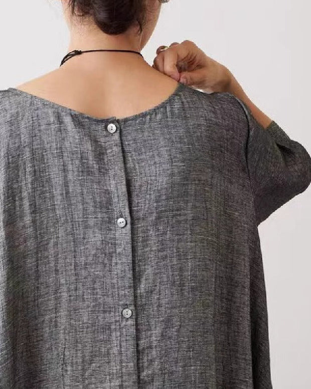 綿麻素材 ロングカーディガン レディース 七分袖 シャツワンピース 単排ボタン ゆったり ナチュラル 春夏秋 カジュアル グレー系 ID1183