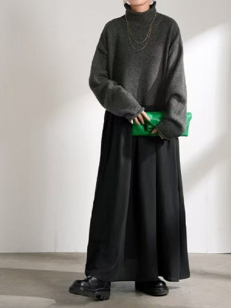 異素材切り替え ニット ワンピース レディース 長袖 ロング丈 ハイネック ゆったり シンプル きれいめ 体型カバー 上品 大人可愛い 秋冬 新作 通勤 通学 デイリー コーデ ID1892