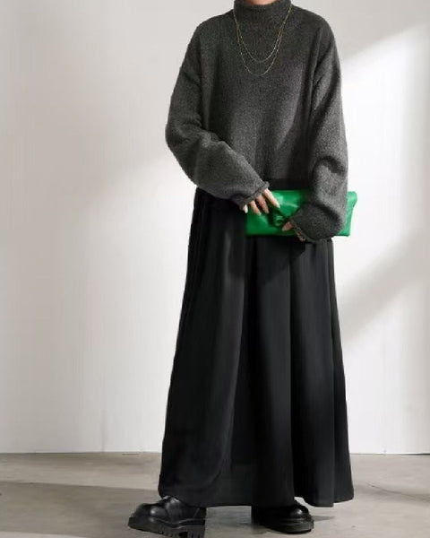 異素材切り替え ニット ワンピース レディース 長袖 ロング丈 ハイネック ゆったり シンプル きれいめ 体型カバー 上品 大人可愛い 秋冬 新作 通勤 通学 デイリー コーデ ID1892