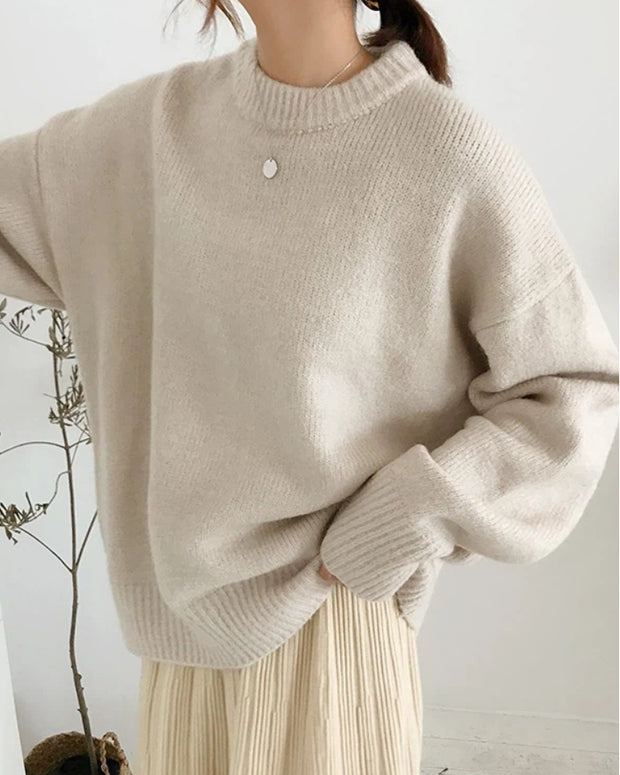 クルーネック ニット セーター レディース 長袖 ゆったり シンプル 無地 体型カバー 大人カジュアル 秋冬 新作 ID2132