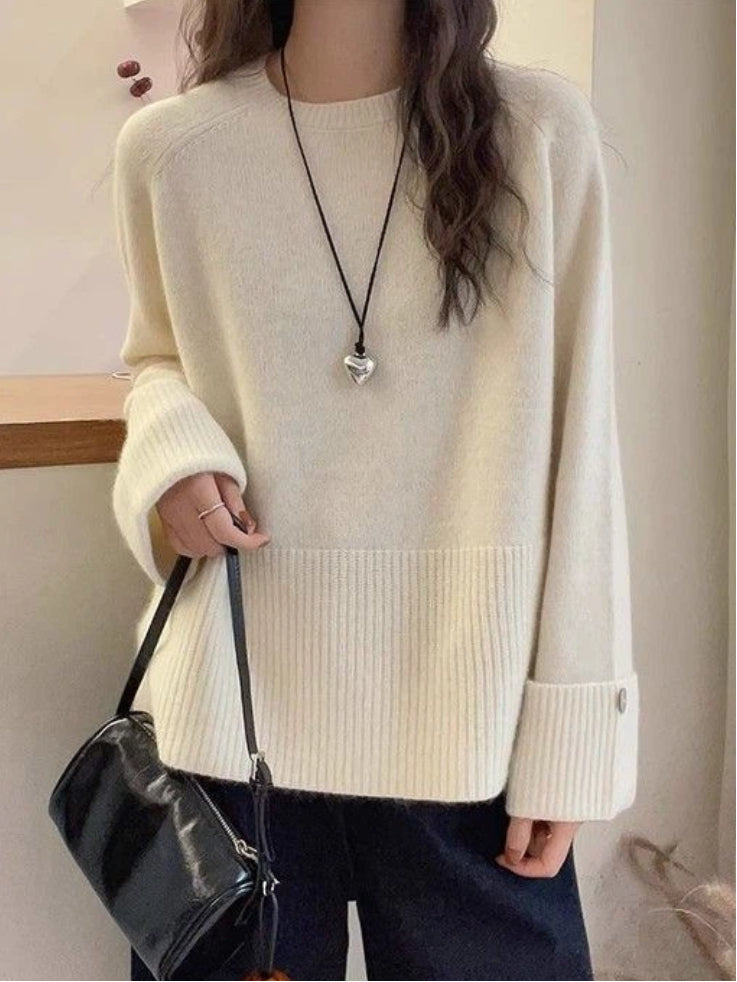 「ブラックフライデー大特価」ニット セーター レディース クルーネック 長袖 ゆったり シンプル 柔らかい 暖かい 上品 カジュアル 秋冬 新作 ID2110